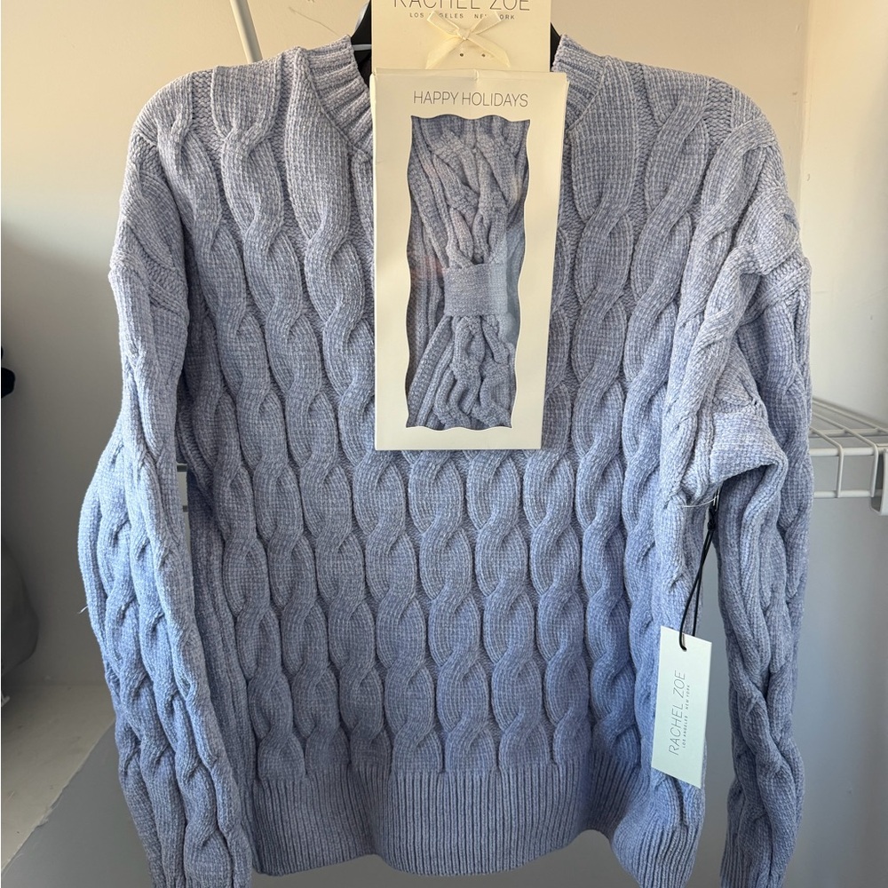 Rachel Zoe Light Blue Cable Knit Sweater and Headband Set